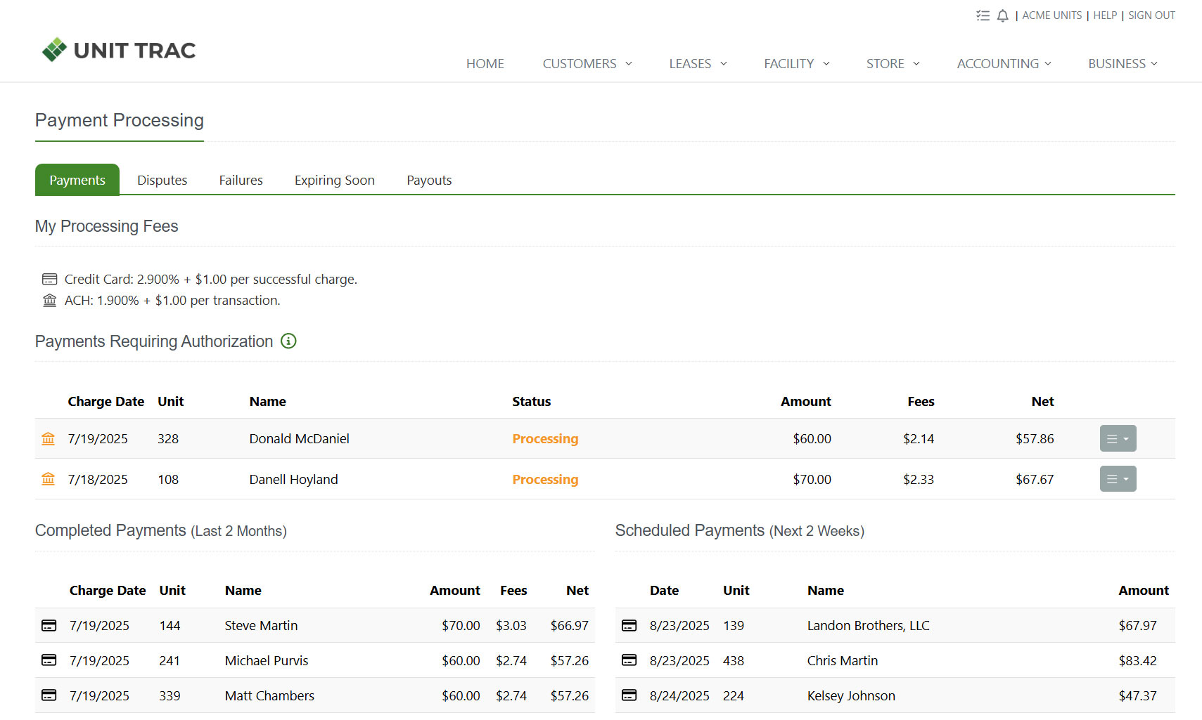 Payment Dashboard: Scheduled & Past Payments