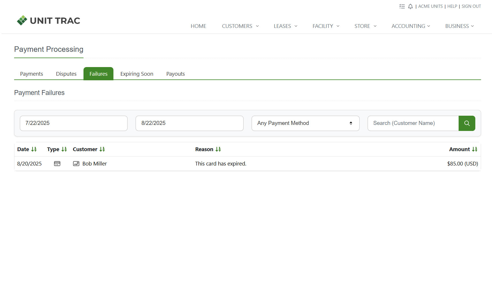 Payment Dashboard: Payment Failures