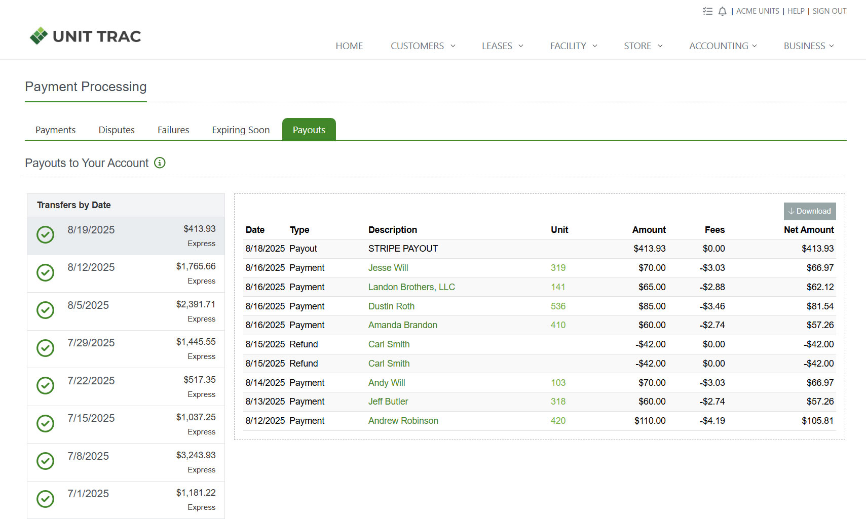 Payment Dashboard: Bank Payouts